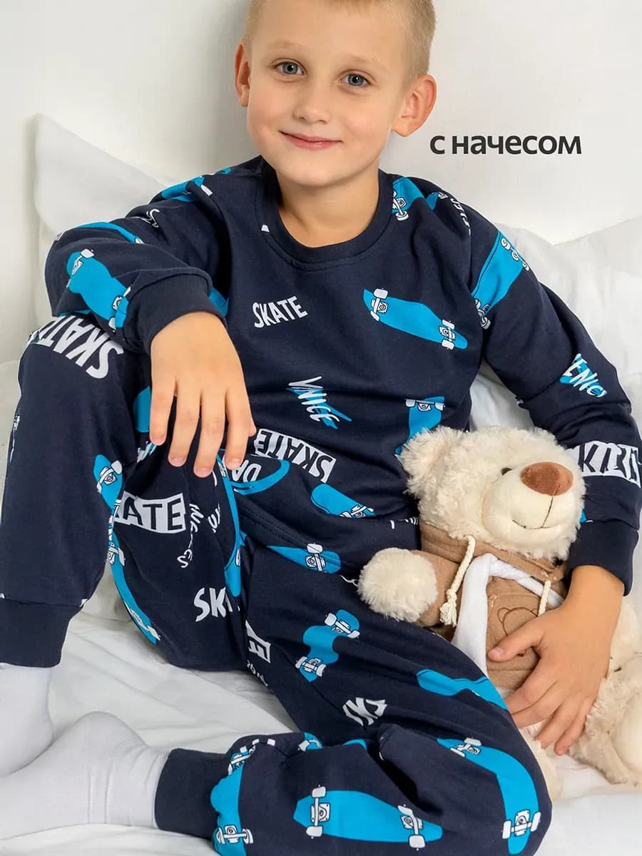 Пижама со штанами с начесом детская теплая