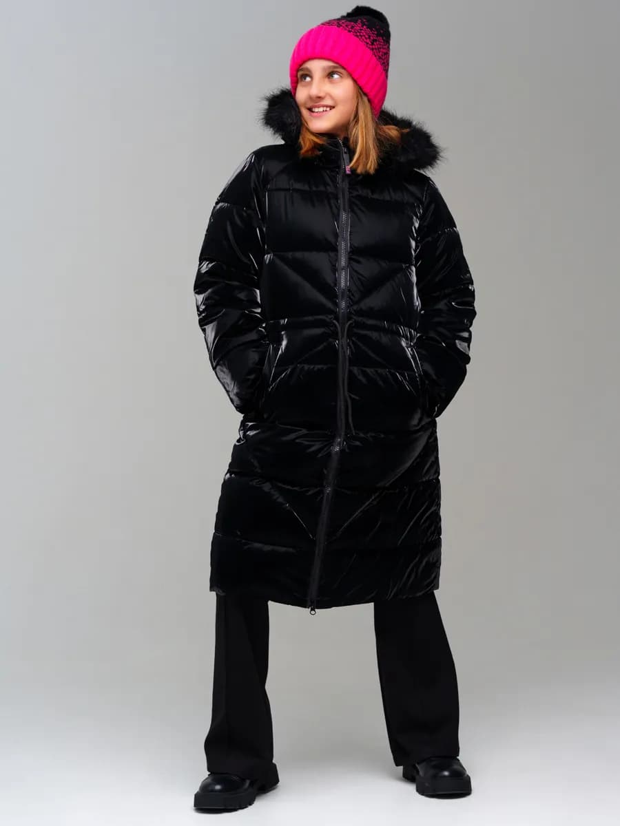 Зимнее пальто пуховик со съемным мехом для подростка