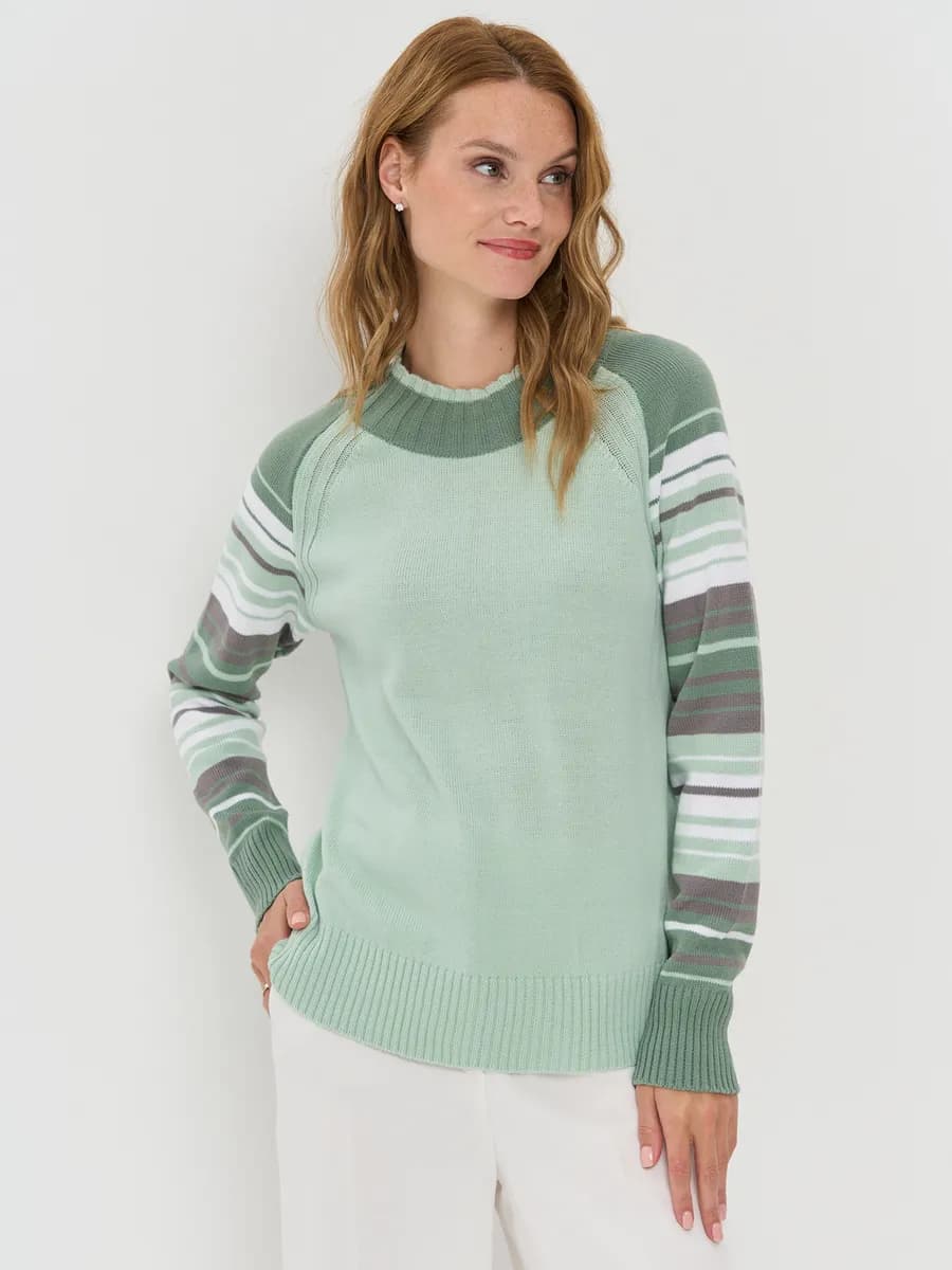 Пуловер тонкий теплый в полоску - фото 1