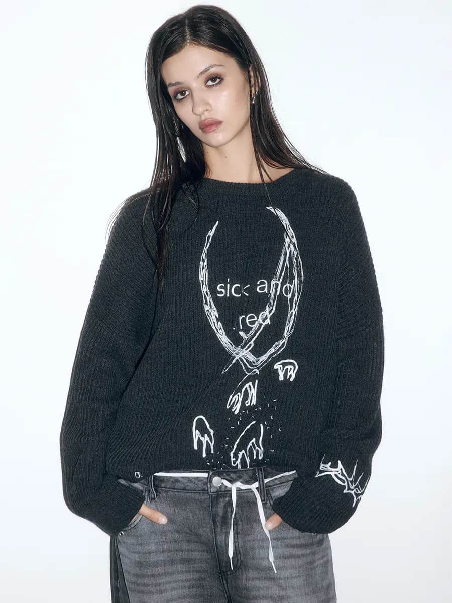 Джемпер вязаный с принтом и надписями