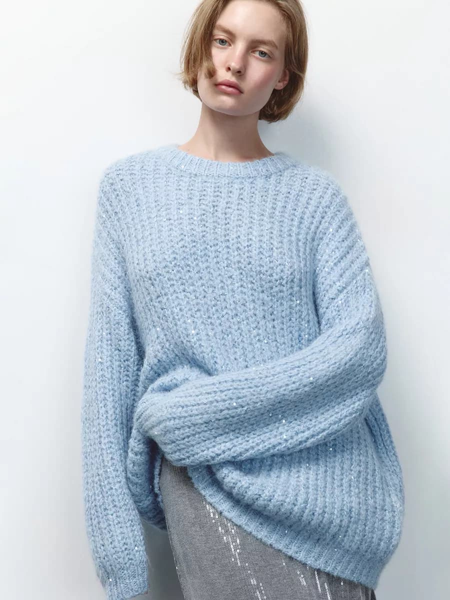 Джемпер крупной вязки с пайетками