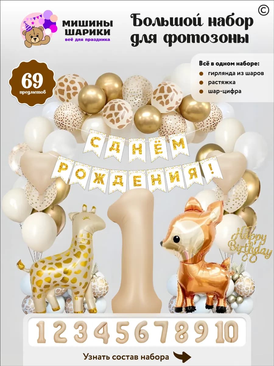 Шарики воздушные набор на 1 годик фотозона