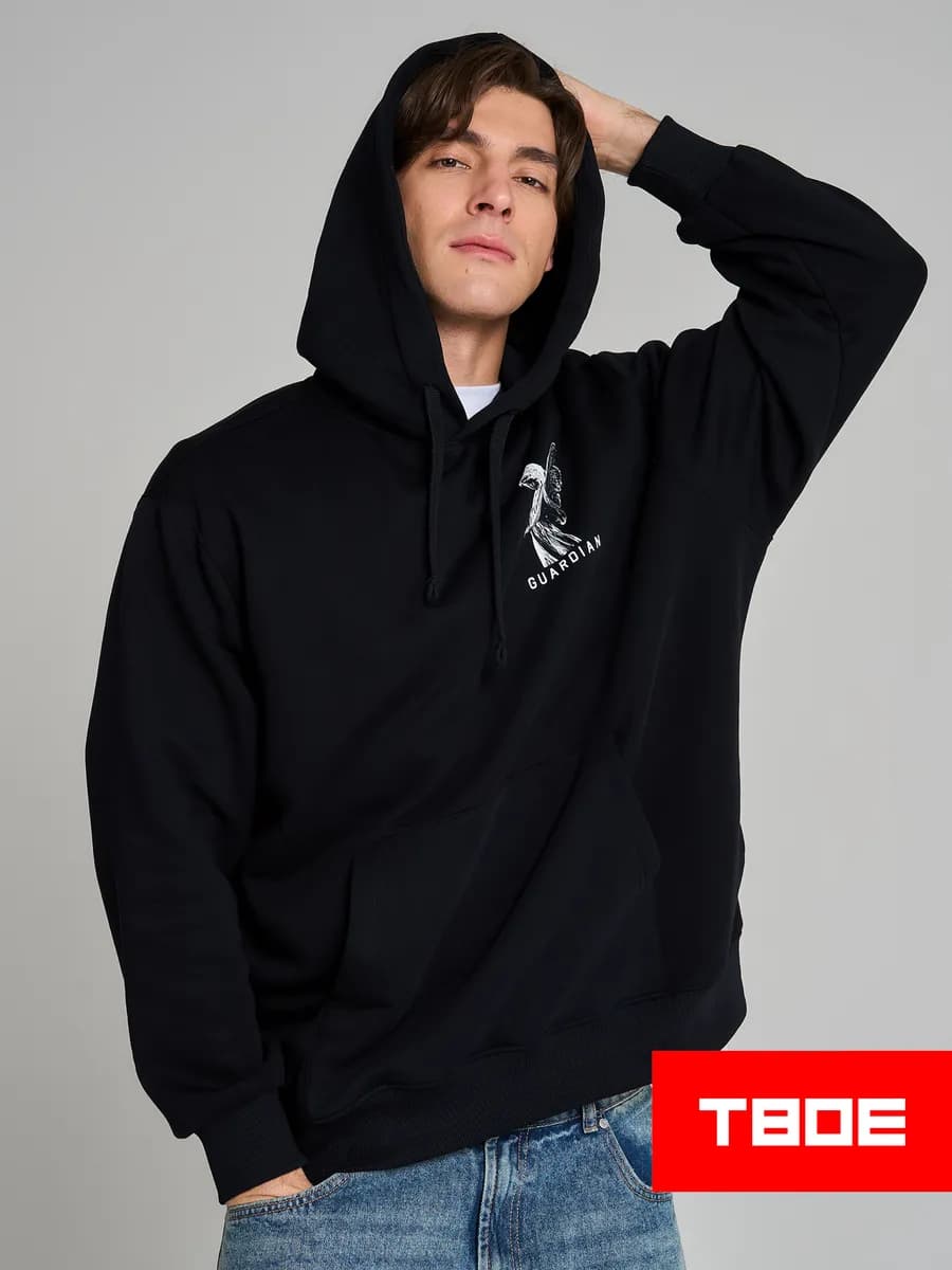 Утепленное худи оверсайз с принтом на спине и начесом