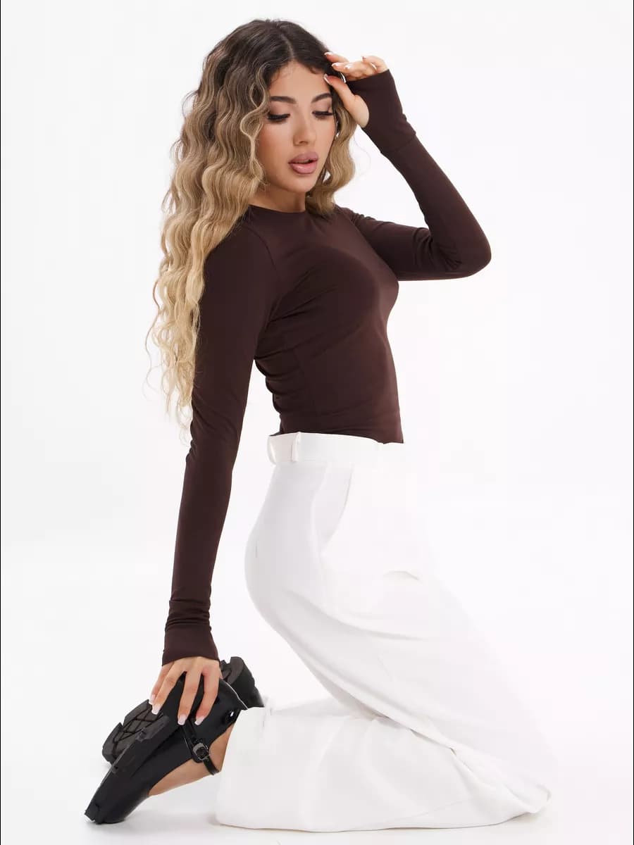 Лонгслив обтягивающий кофта с вырезом для пальца СКИМС - фото 1