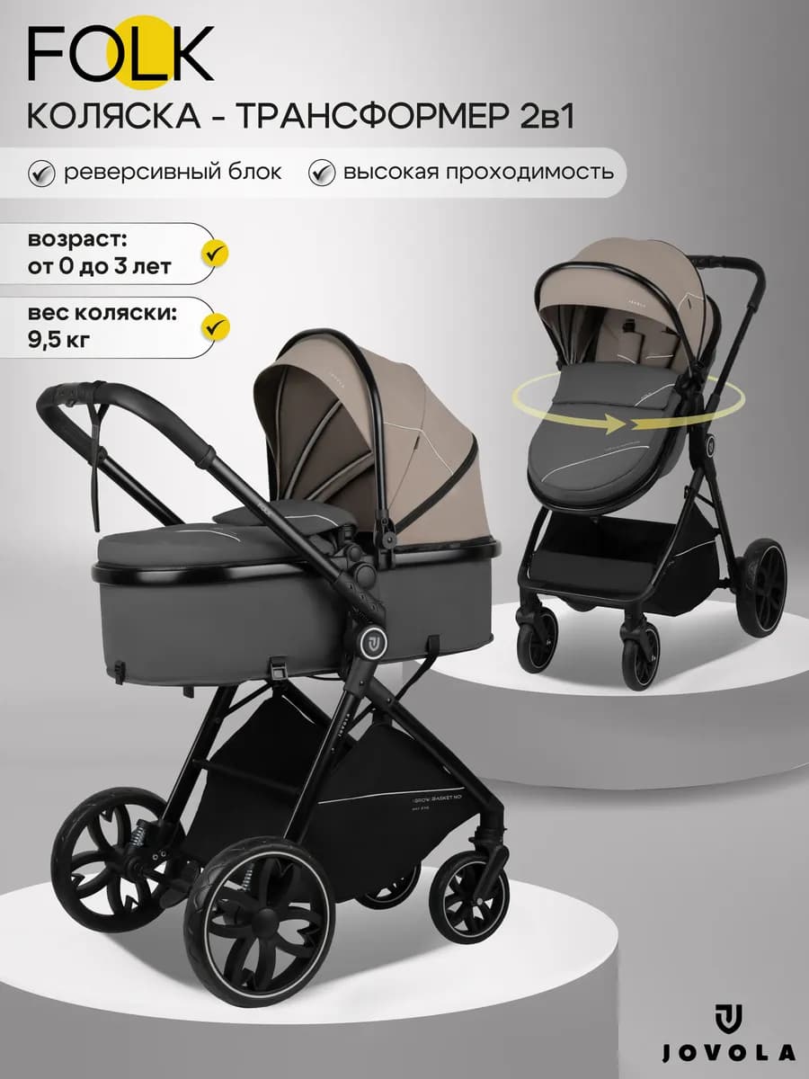 Коляска трансформер для новорожденных 2 в 1 Folk