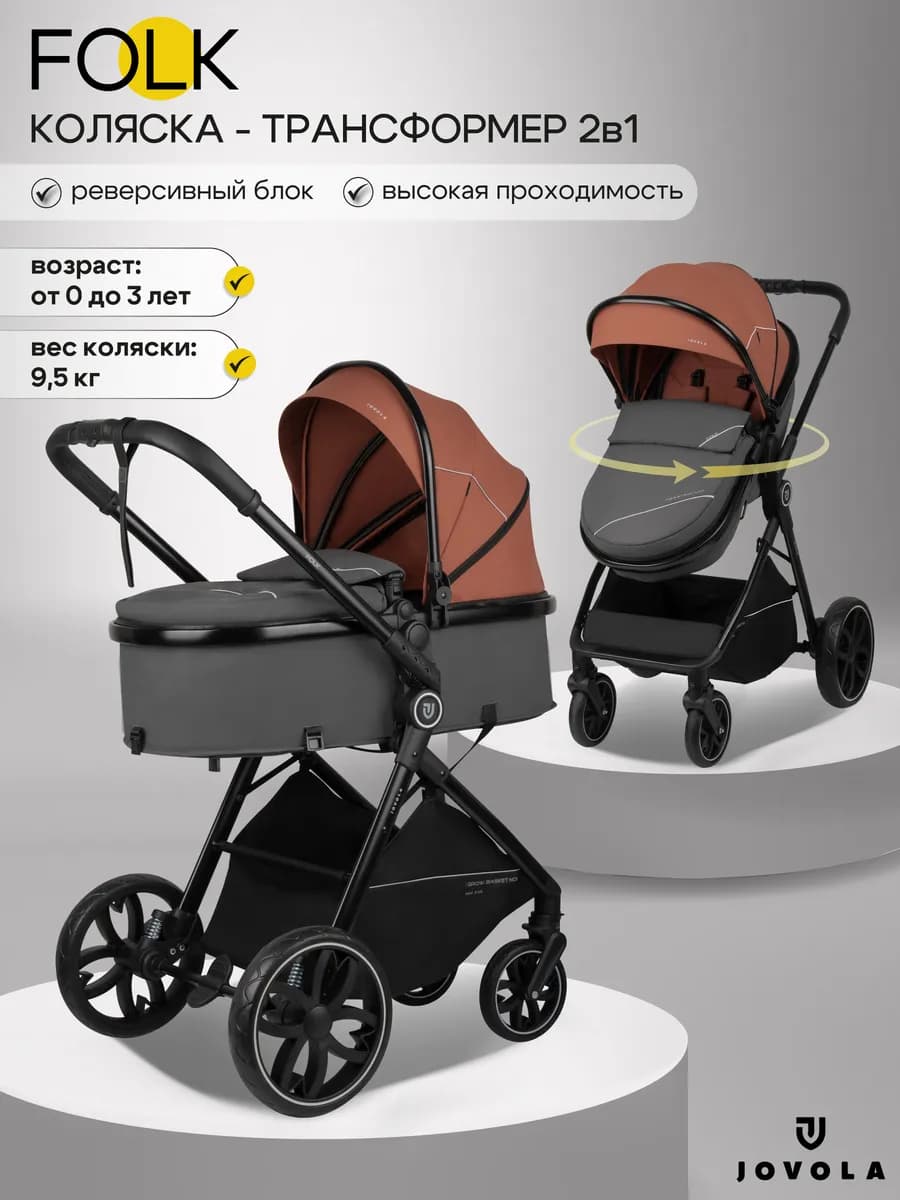 Коляска трансформер для новорожденных 2 в 1 Folk