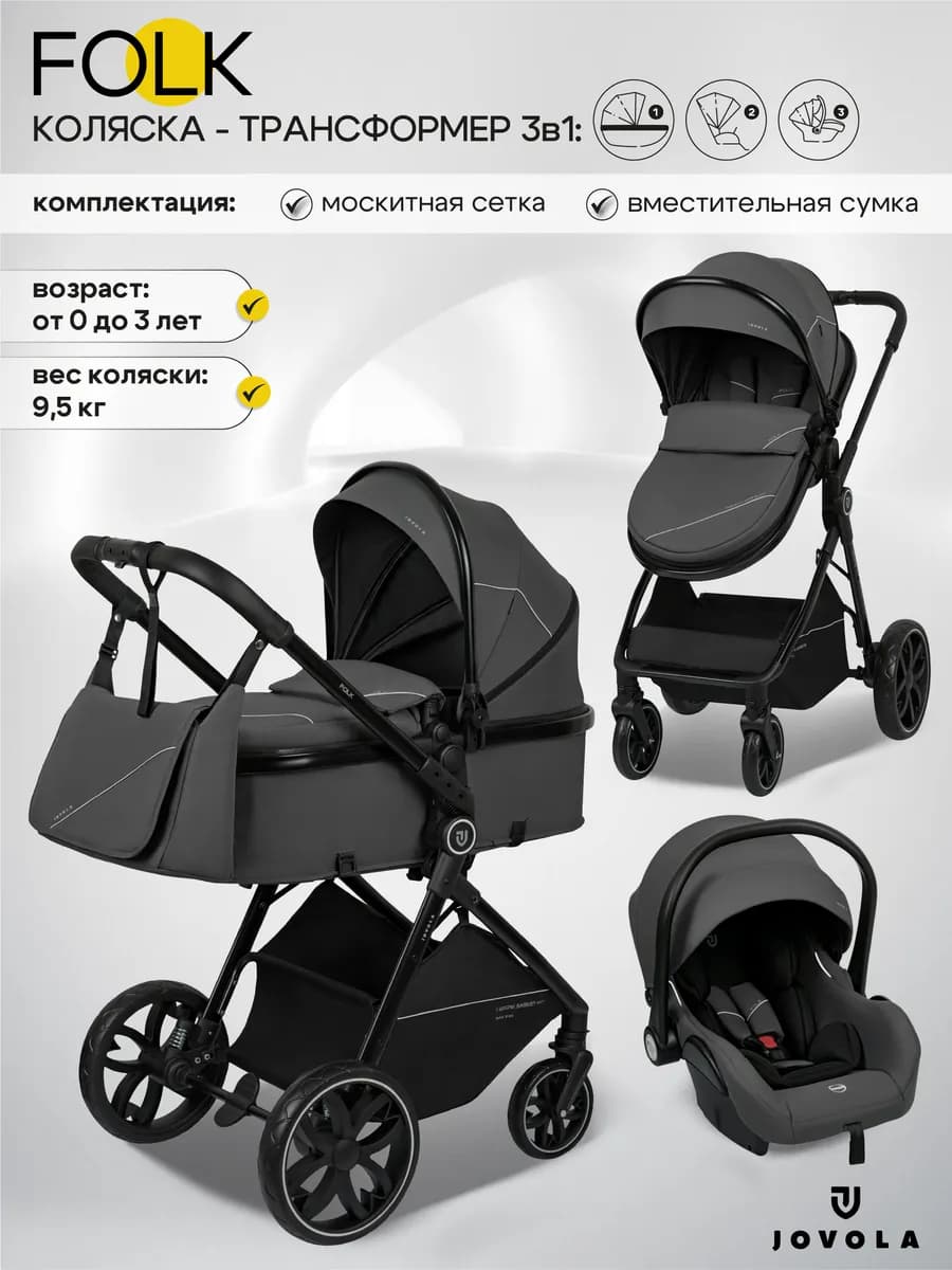 Коляска трансформер для новорожденных 3 в 1 Folk