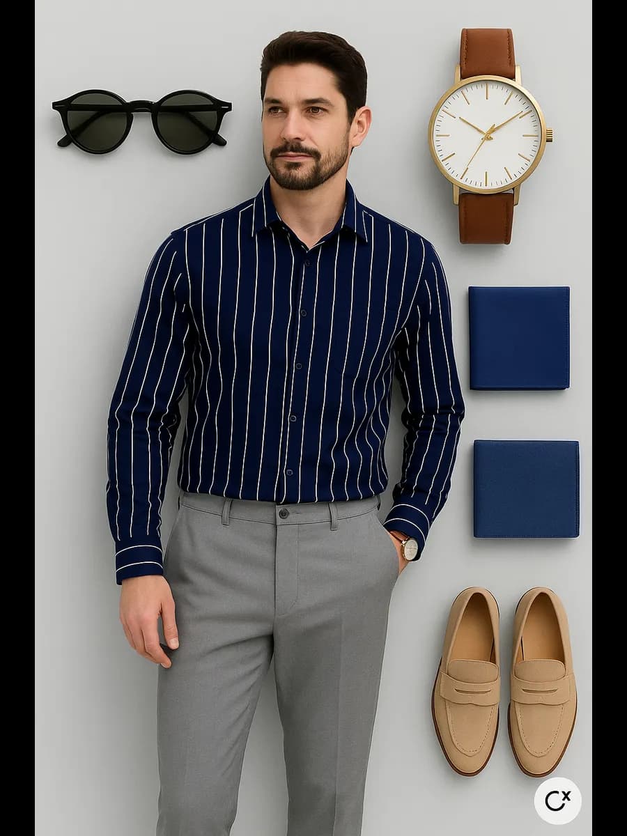 Рубашка c длинным рукавом в полоску