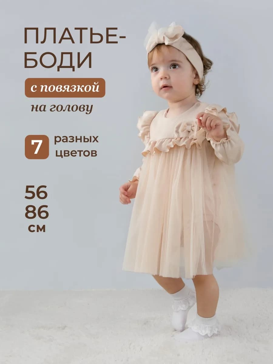 Платье боди для малышки нарядное с юбкой из фатина