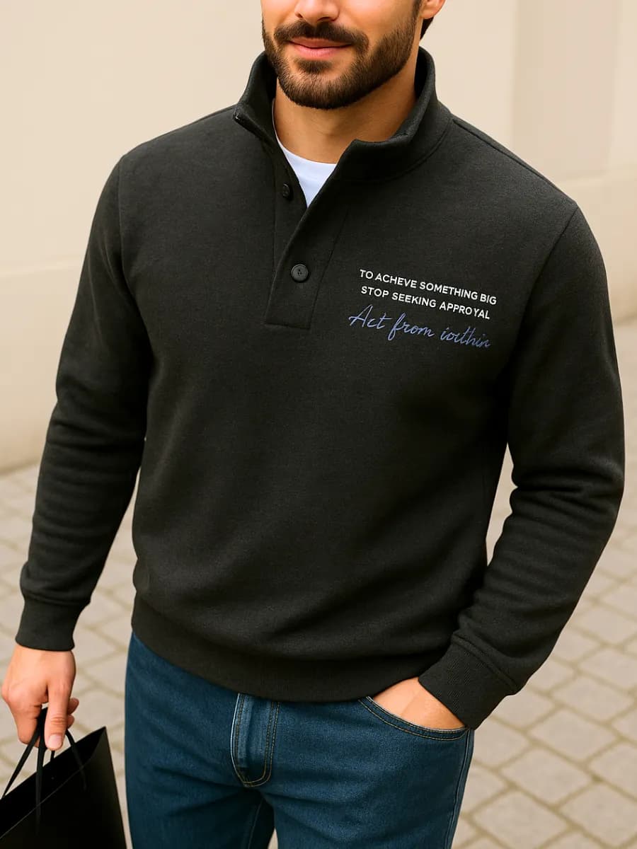 Свитшот хлопковый без начеса с горлом на кнопках