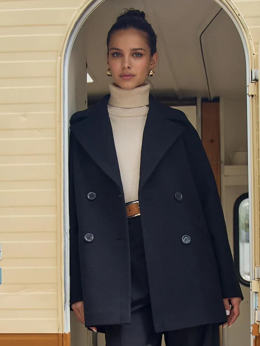 Пальто пиджак драповое короткое черное большие размеры