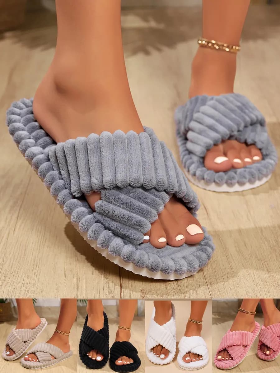 Тапочки домашние открытые плюшевые серые