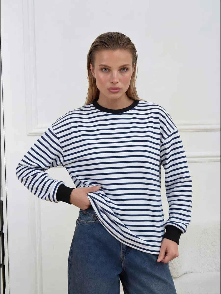 Свитшот оверсайз в полоску большие размеры