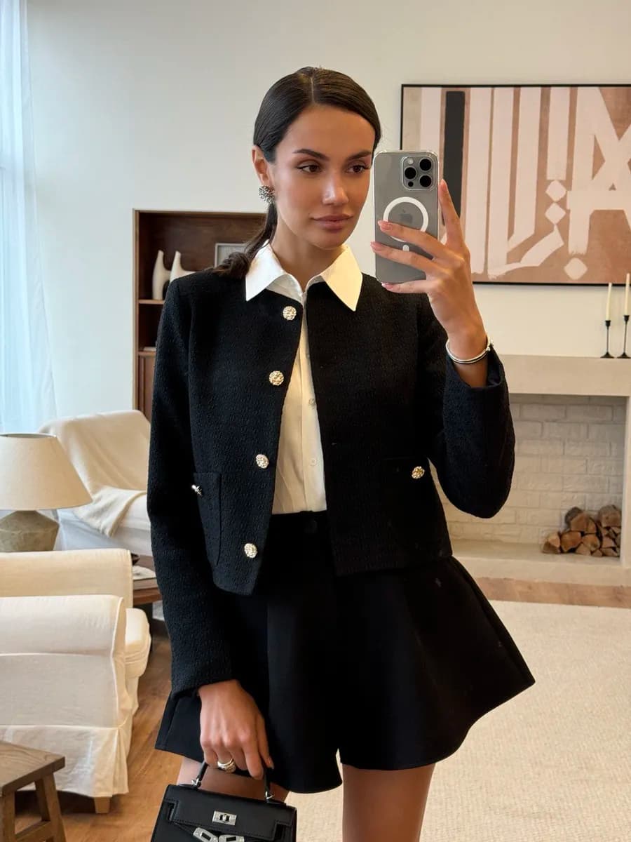 Пиджак твидовый укороченный жакет