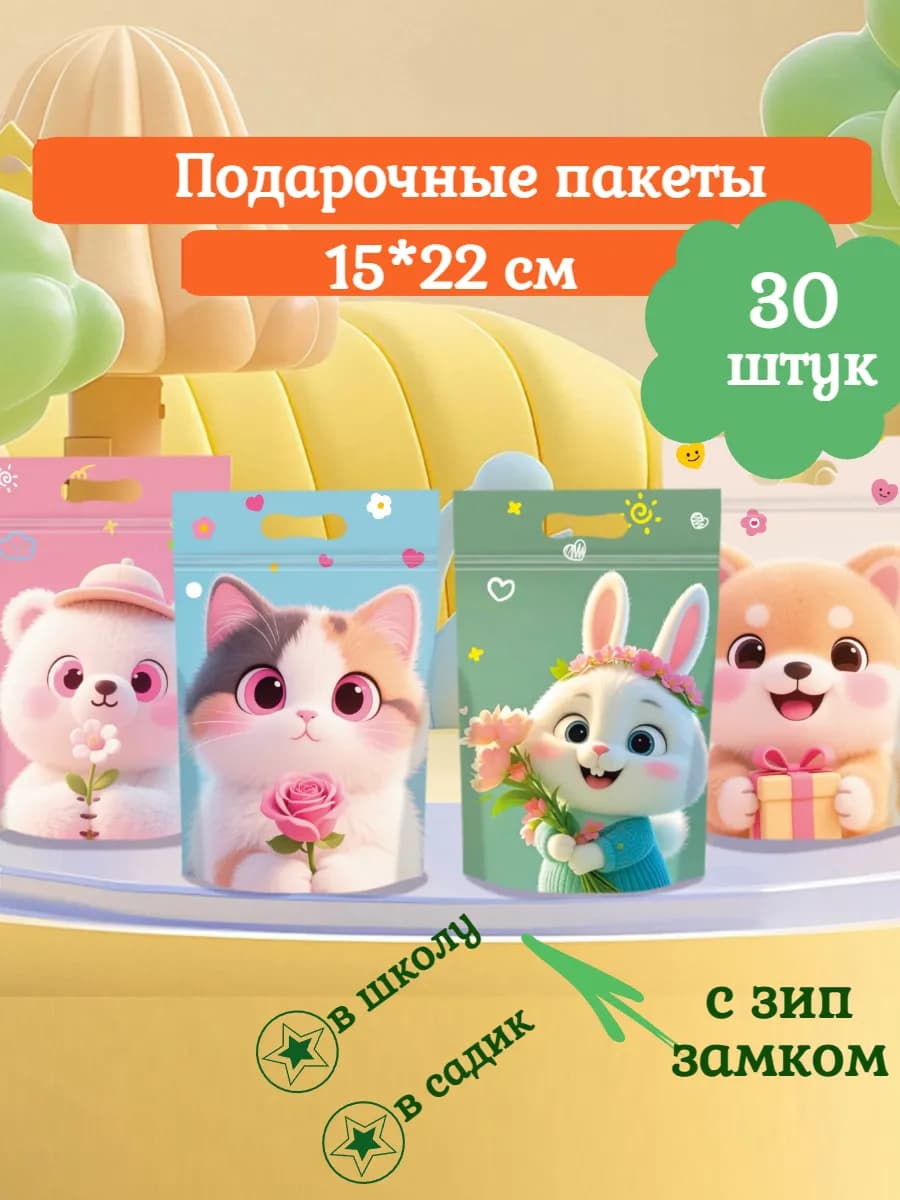 Подарочные пакетики для сладостей в детский сад 30 шт