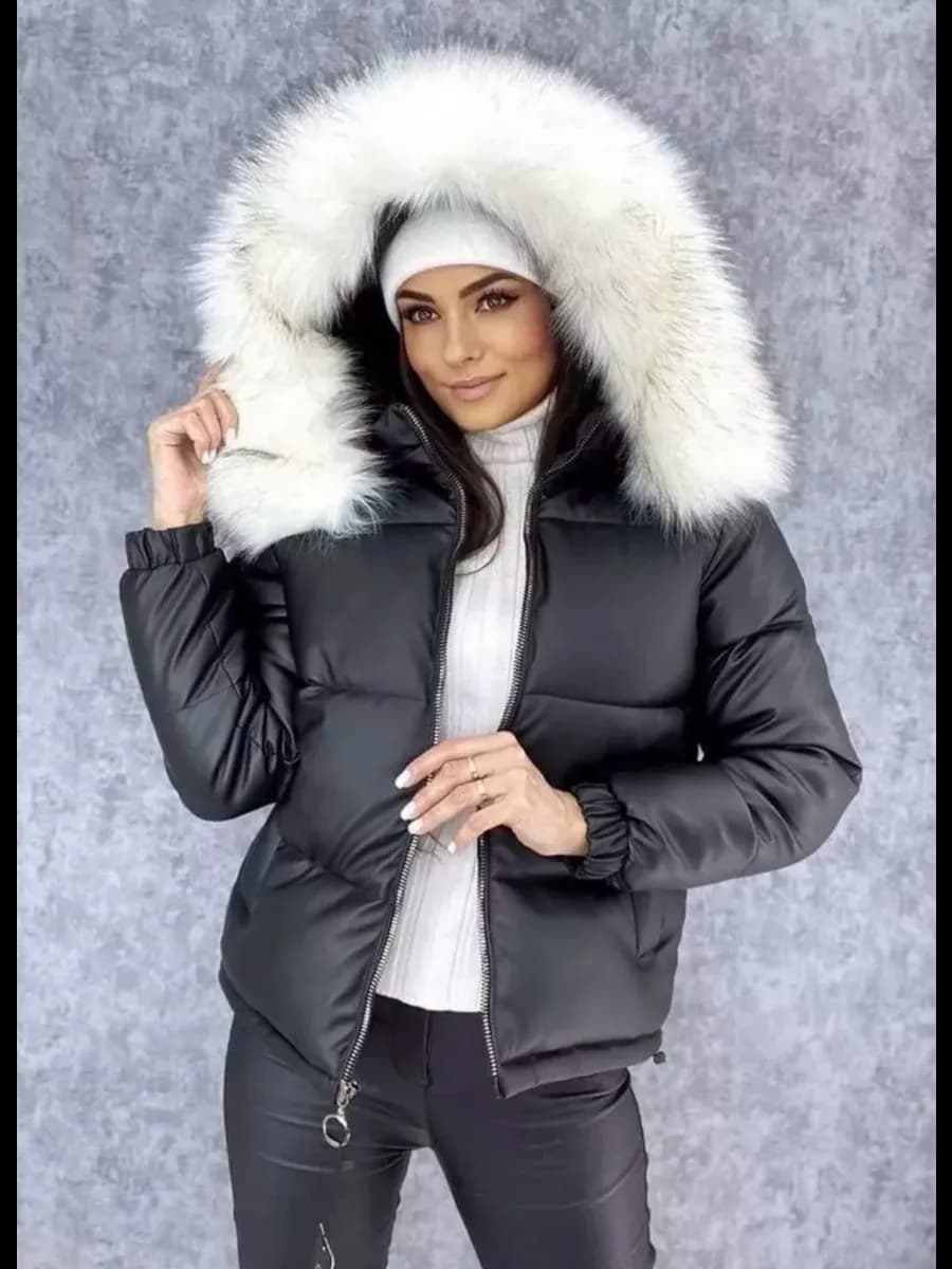 Куртка зимняя кожаная женская с мехом - фото 1