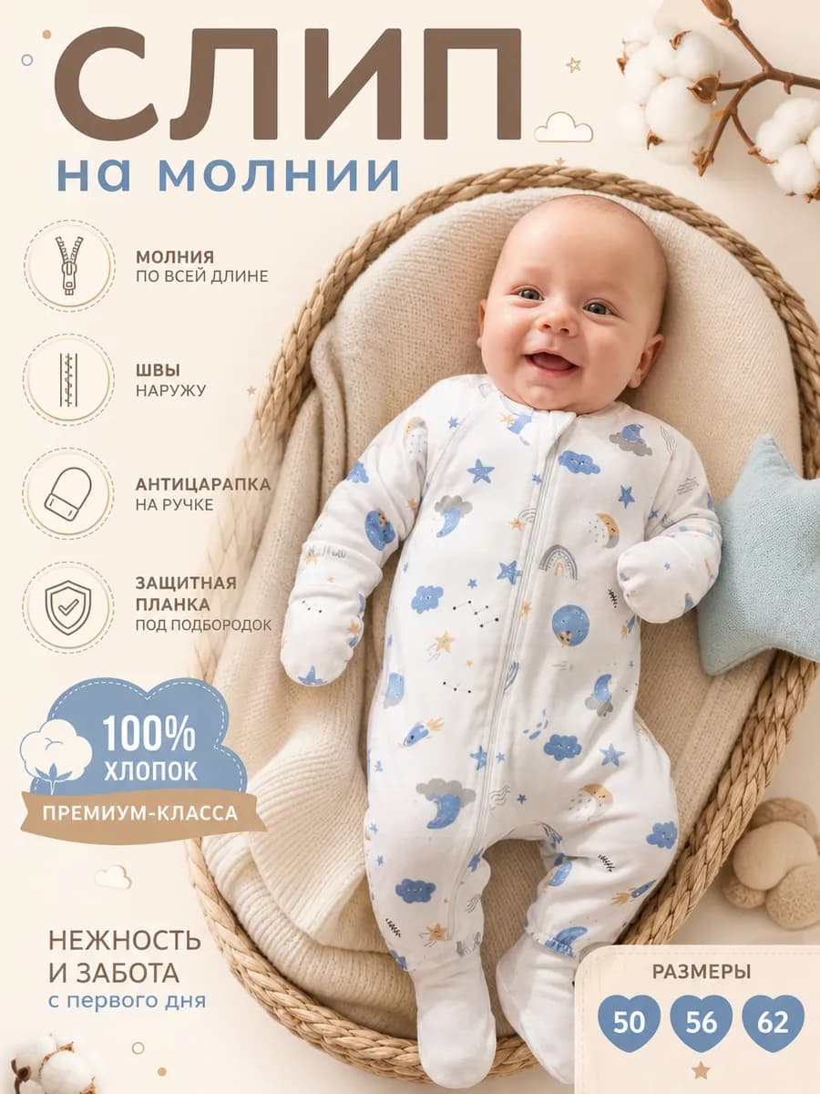 Слип для новорожденных на молнии