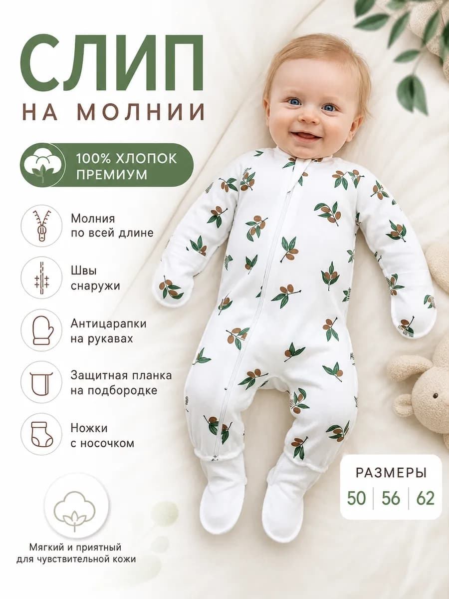 Слип для новорожденных на молнии