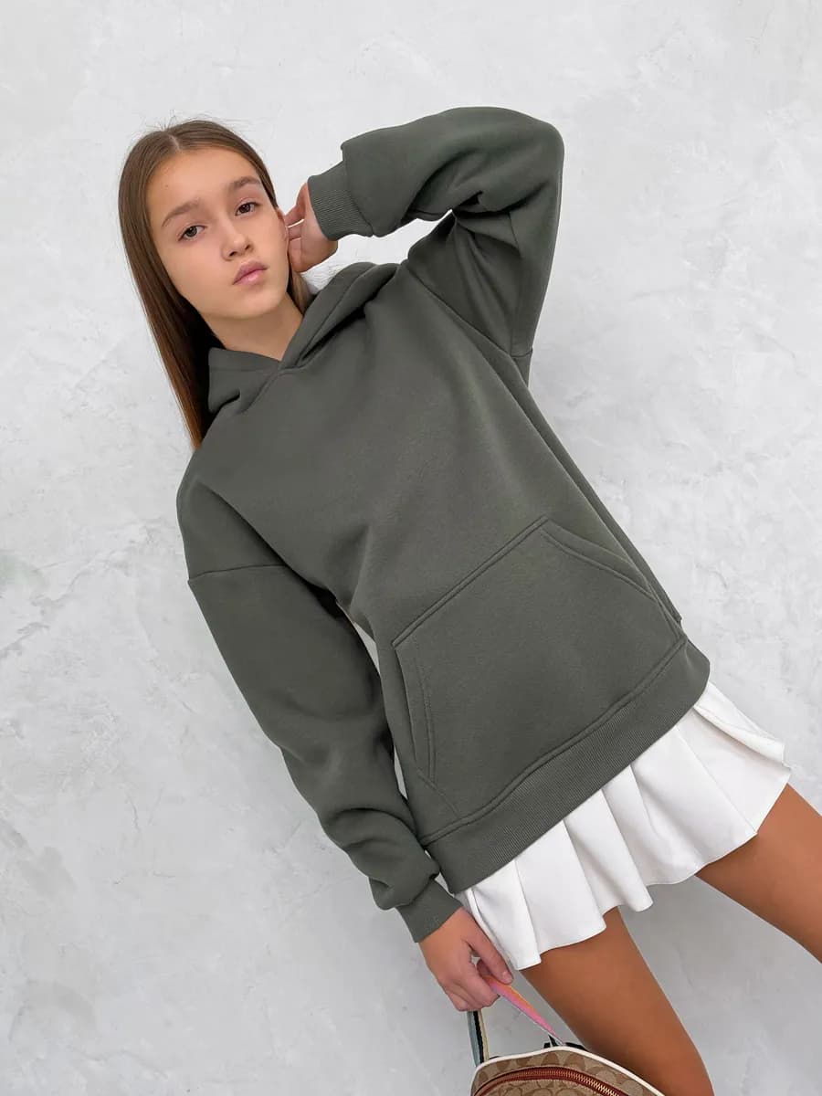 Худи оверсайз теплое с начесом толстовка подростковая - фото 1