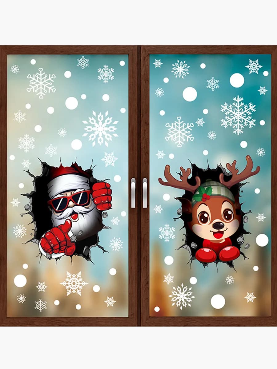 Наклейки новогодние двухсторонние для декора окон