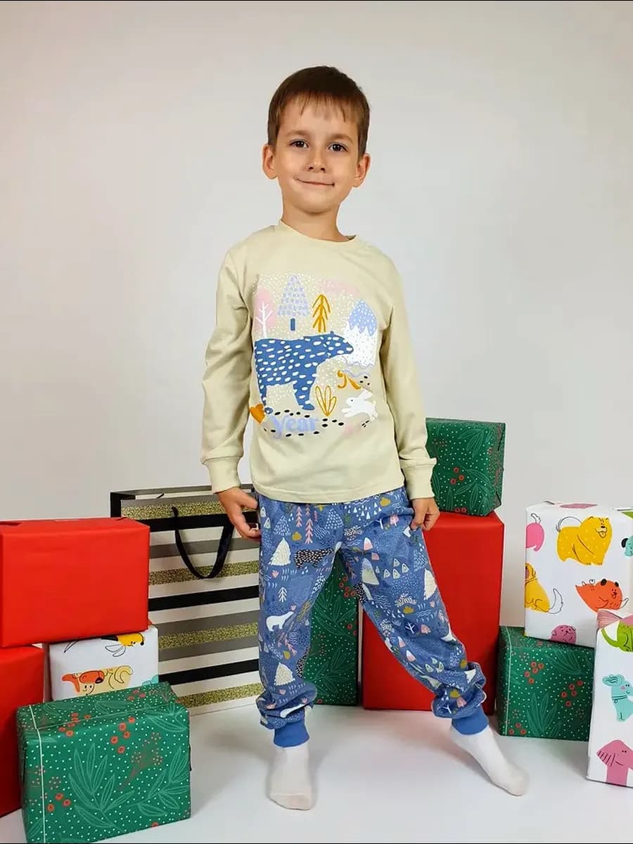 Пижама детская со штанами новогодняя в садик