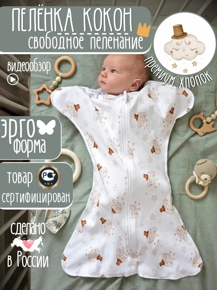 Пеленка кокон для новорожденных на молнии