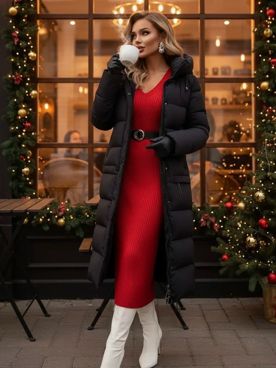 Пуховик зимний длинный с капюшоном - фото 1