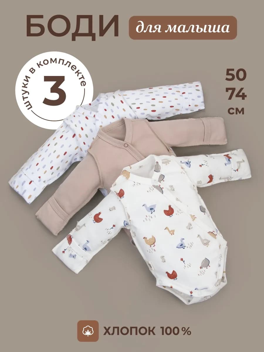 Боди для новорожденных с длинным рукавом на кнопках