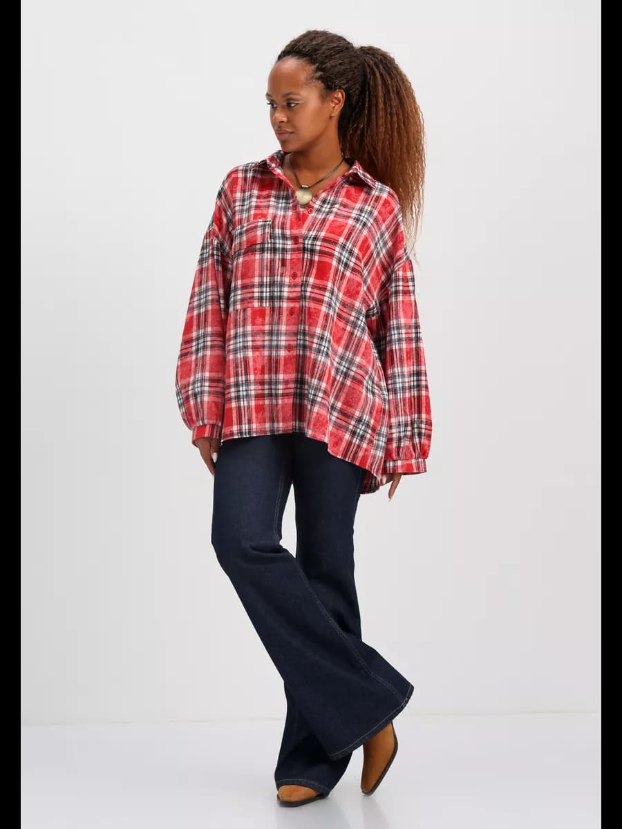 Рубашка в клетку оверсайз - фото 1