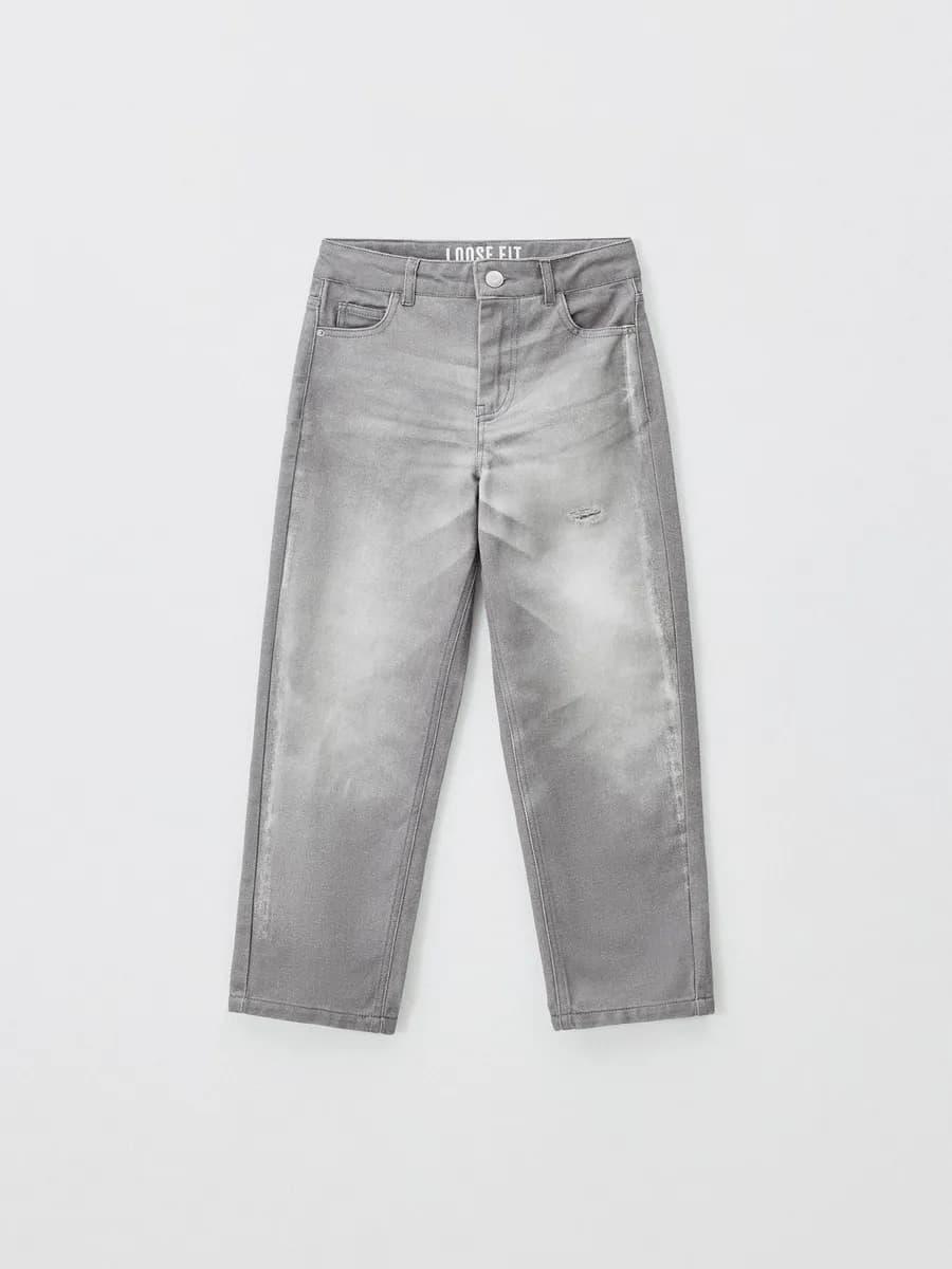 Джинсы свободные с принтом под джинсовую стирку