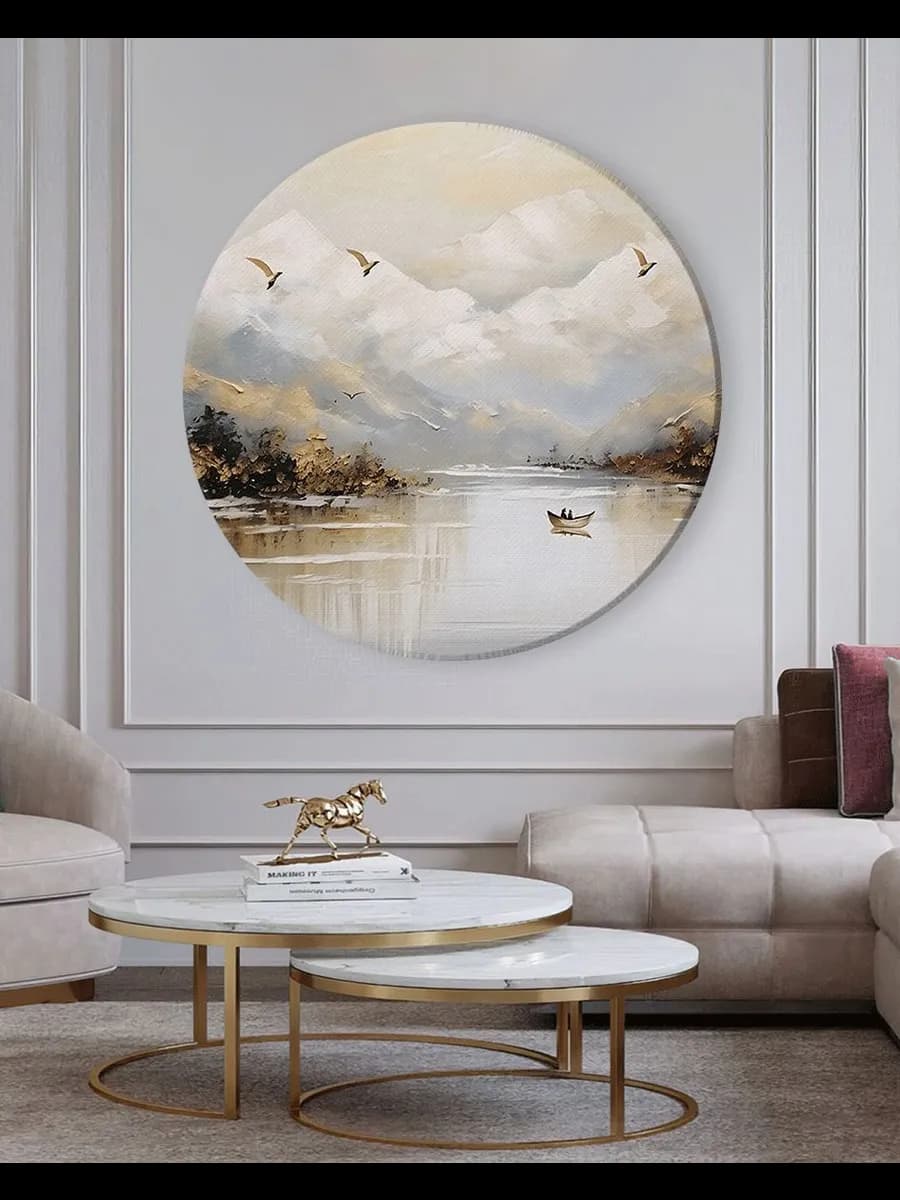 Круглая картина на стену - Золотые горы 70х70 см