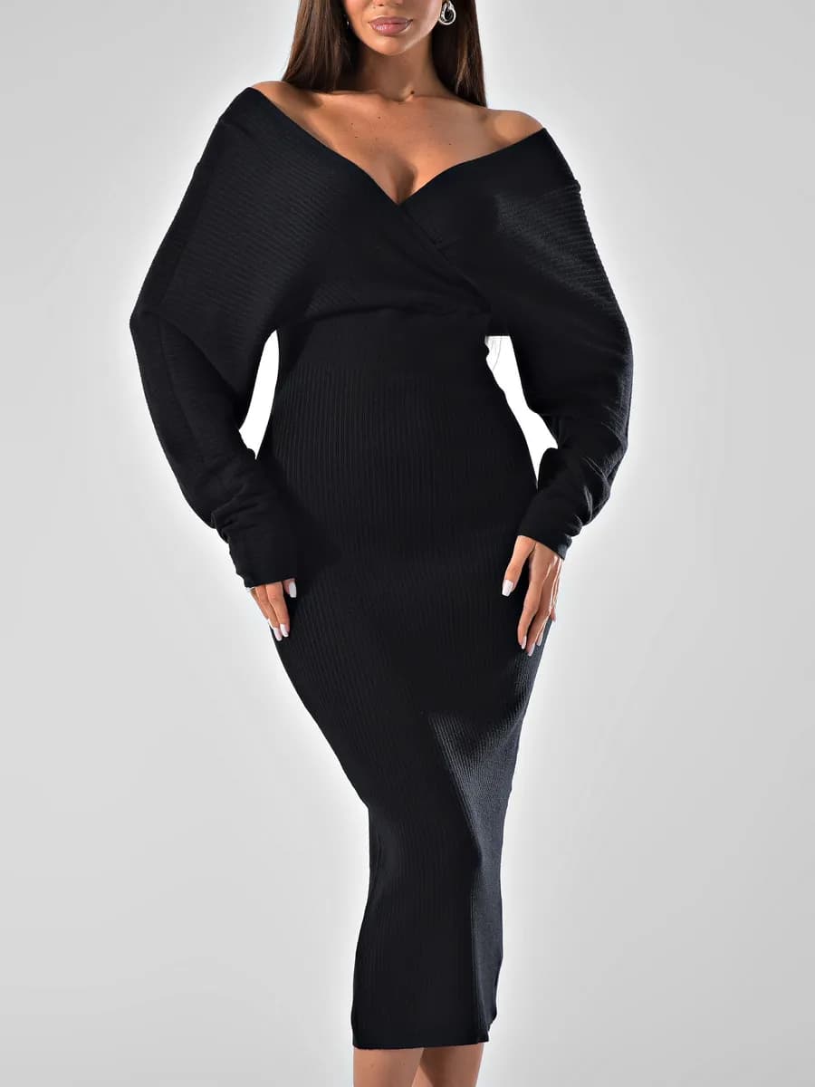 Вязаное платье лапша с длинным рукавом - фото 1