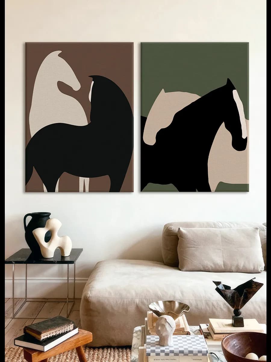 Картина - Лошади в Скандинавском стиле абстракция 100х70 см