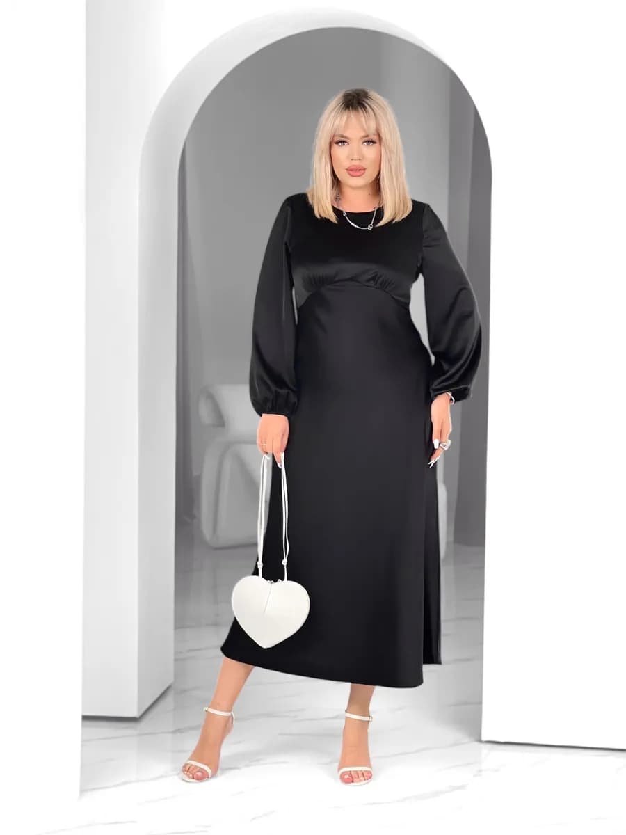 Платье вечернее больших размеров атласное с рукавом