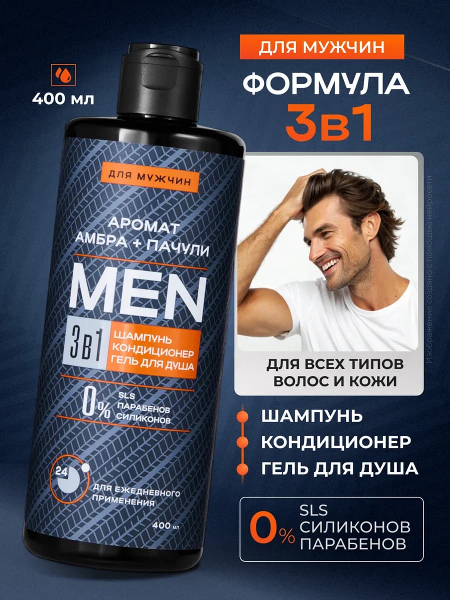 Для мужчин 3в1 Шампунь кондиционер гель для душа 400 мл