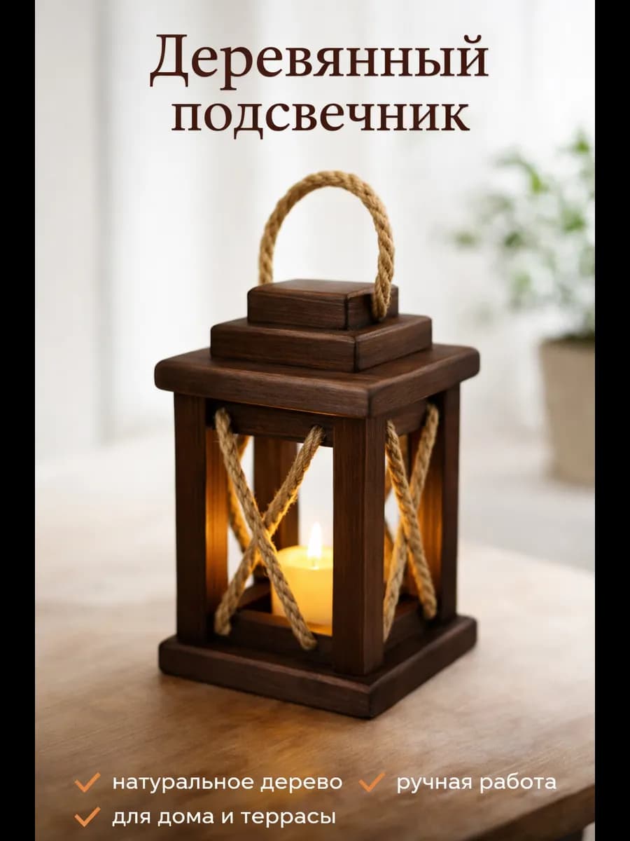 Деревянный подсвечник декоративный для свечи