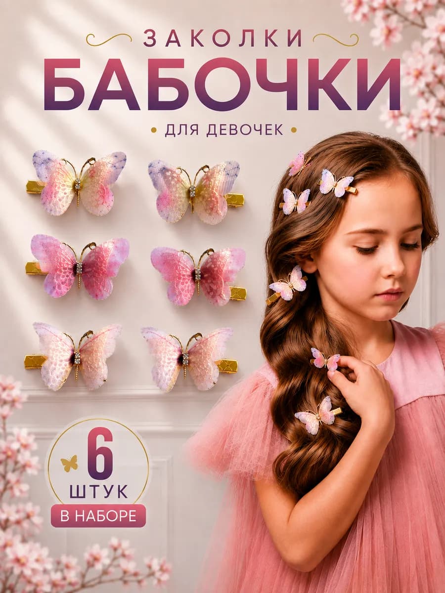 Заколки бабочки для волос