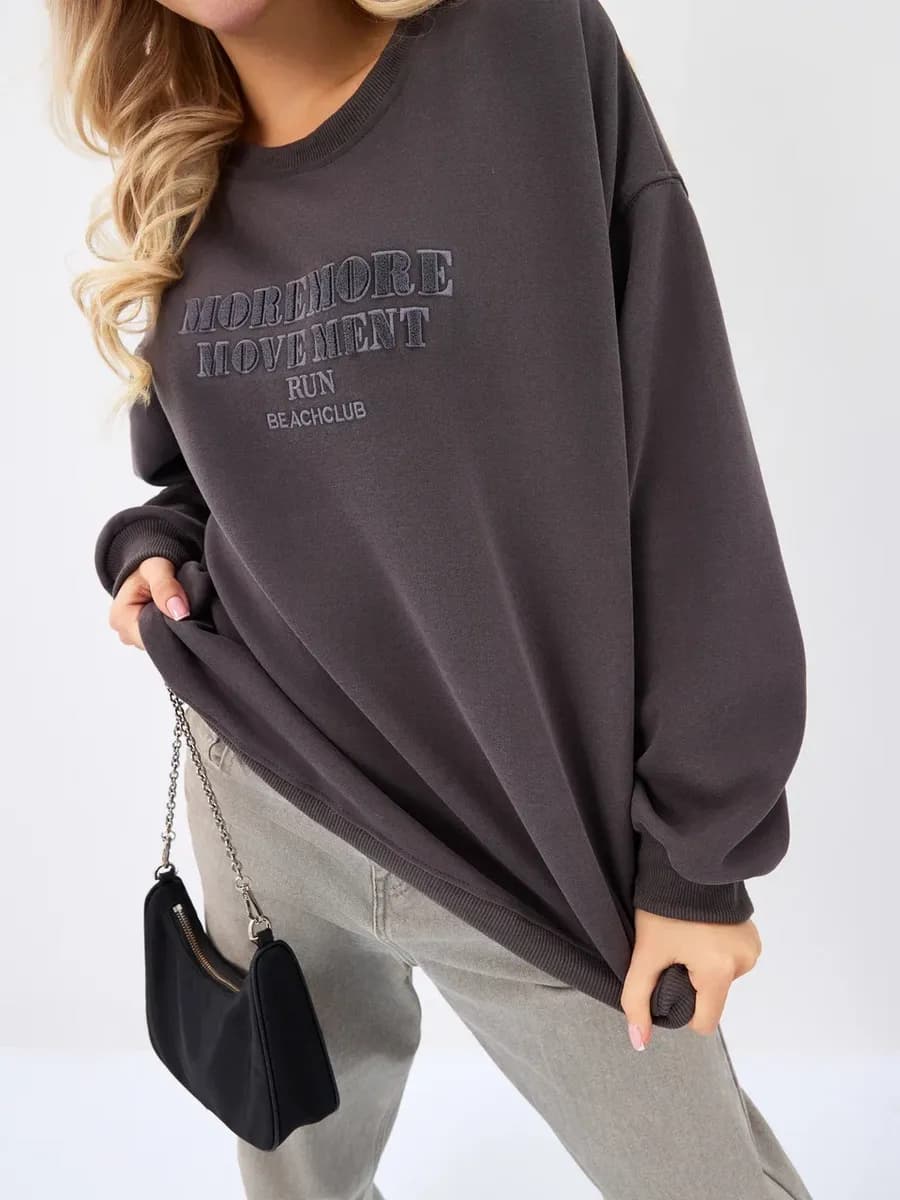 Свитшот оверсайз с принтом без начеса