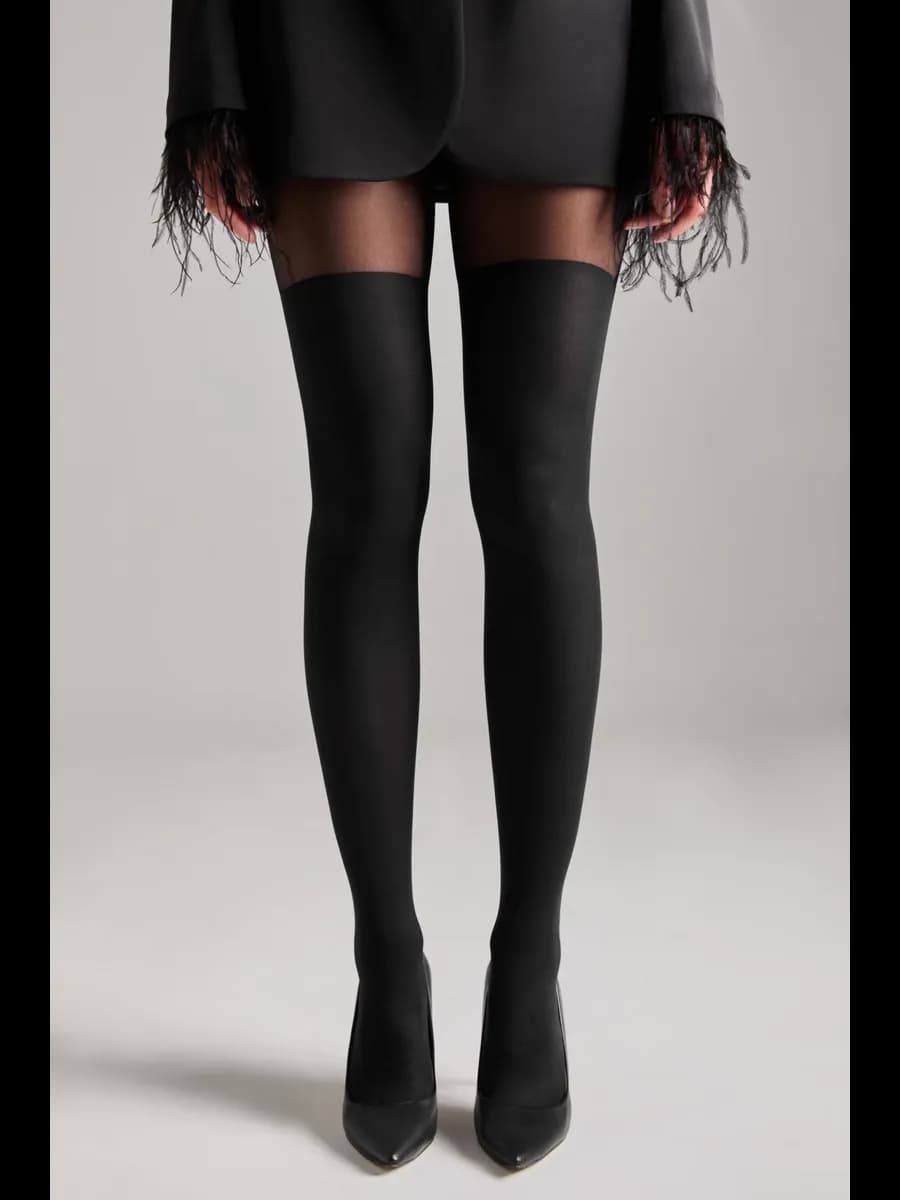 Колготки с рисунком имитацией чулок 40 ден капроновые черные