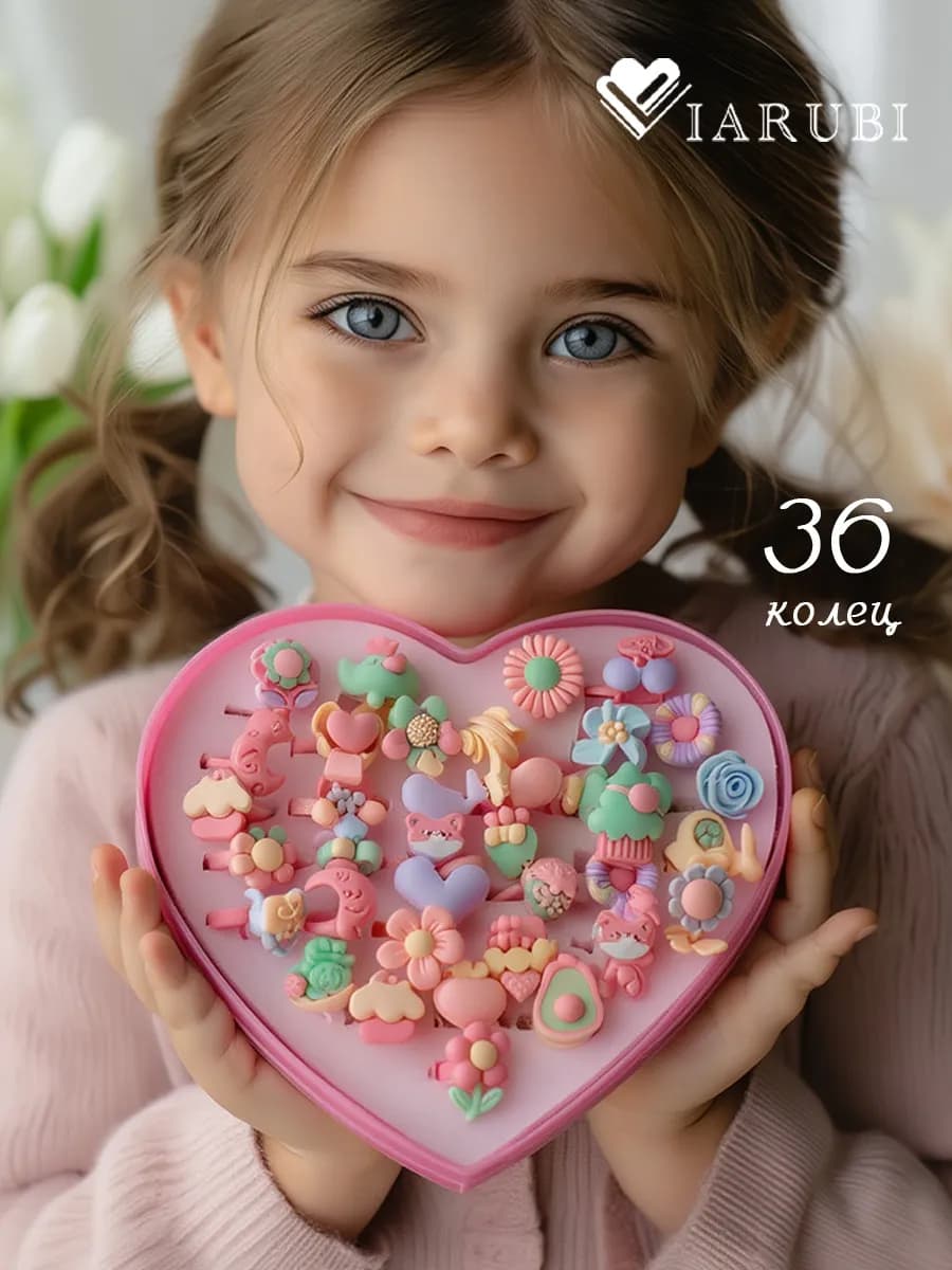 Детские кольца набор 36 шт бижутерия