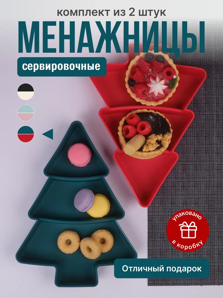 Менажница 2 шт. набор, порционная тарелка ёлка