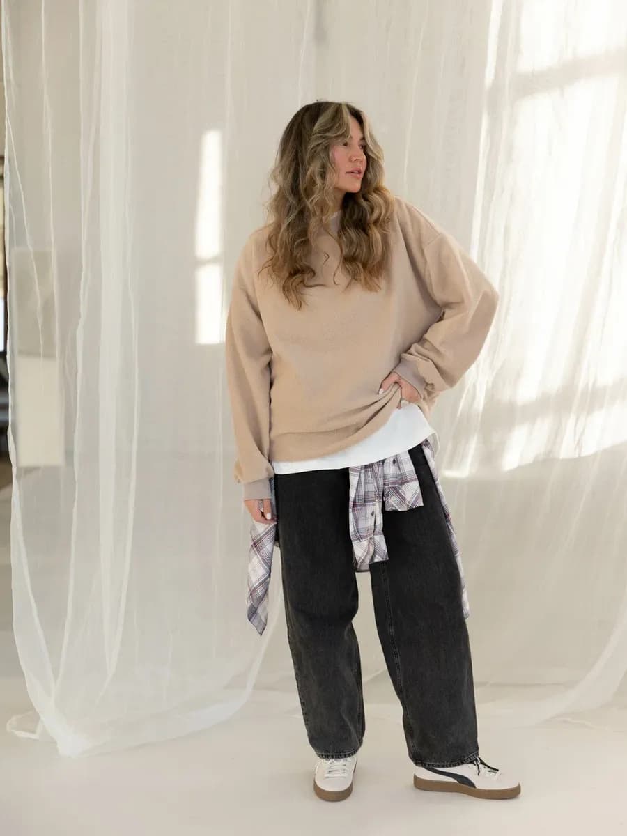 Свитшот оверсайз удлиненный с начесом теплый