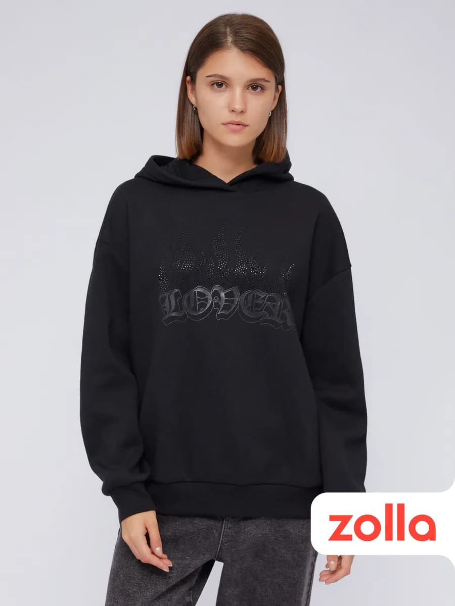 Утеплённый женский худи со стразами