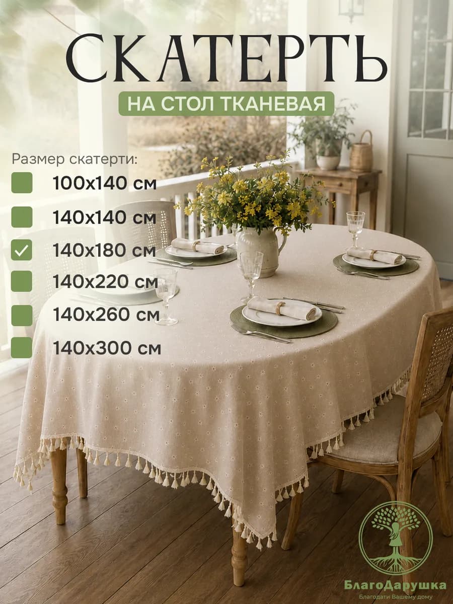 Скатерть на стол тканевая 180х140см сканди