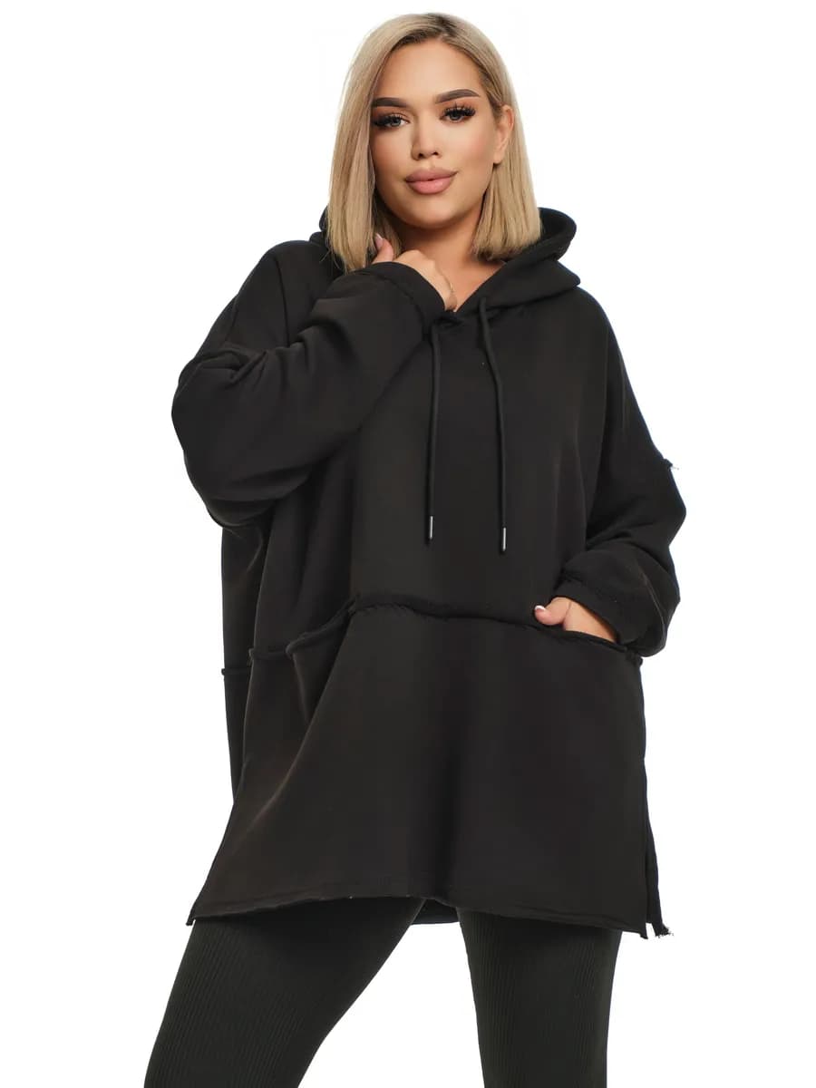 худи больших размеров без начеса удлиненное с капюшоном