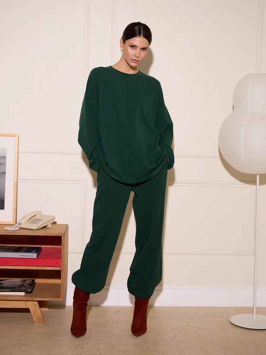 Кашемировый костюм брючный теплый трикотажный оверсайз - фото 1