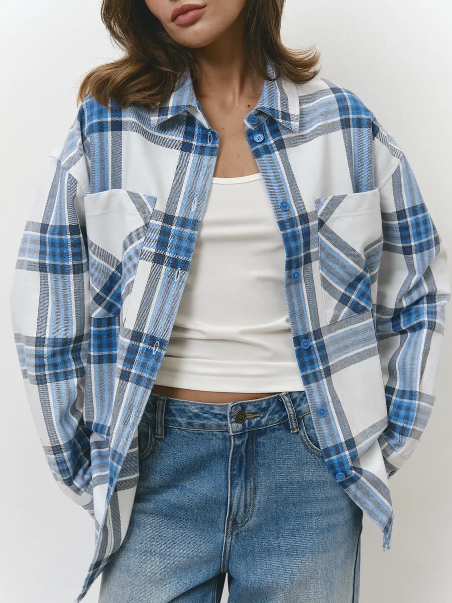 Рубашка в клетку оверсайз из вареного хлопка