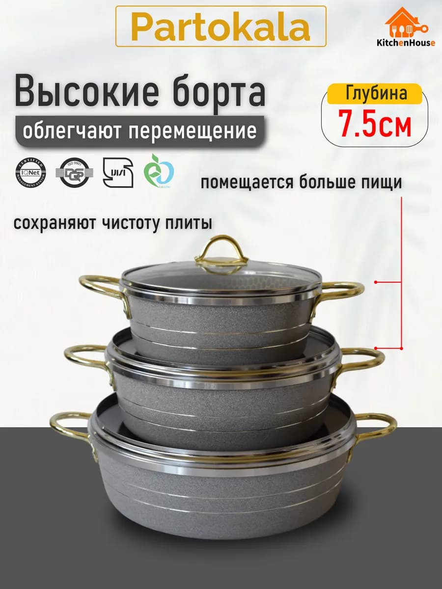 Сковорода с крышкой антипригарная 3шт - фото 1