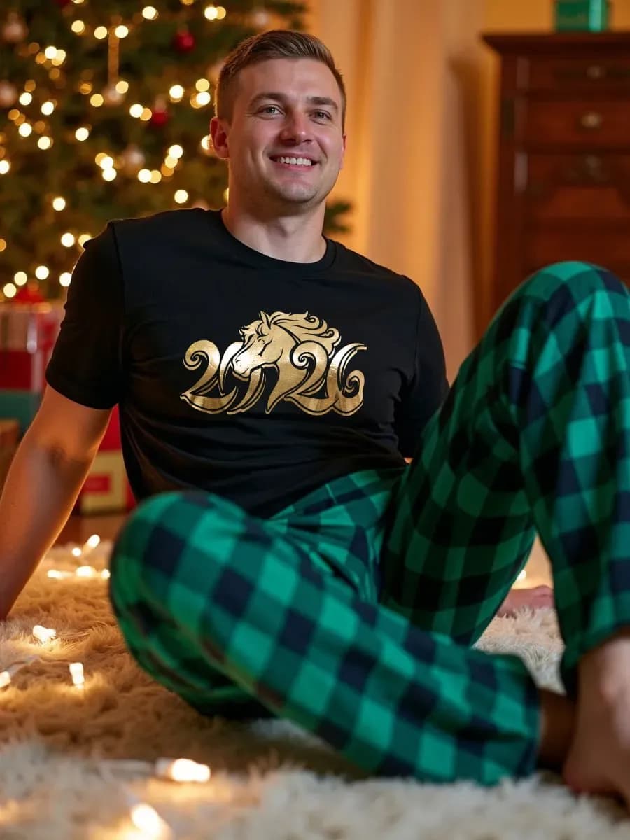 Пижама новогодняя со штанами в клетку family look семейная