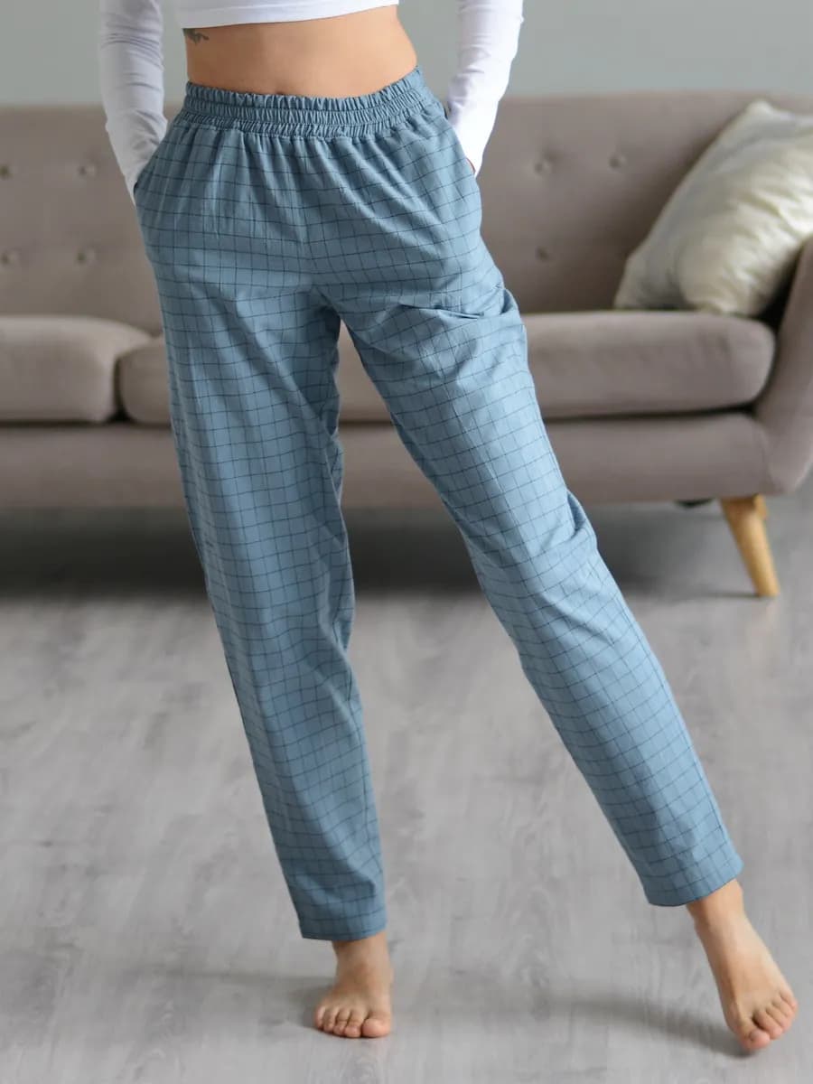 Брюки домашние вареный хлопок клетка